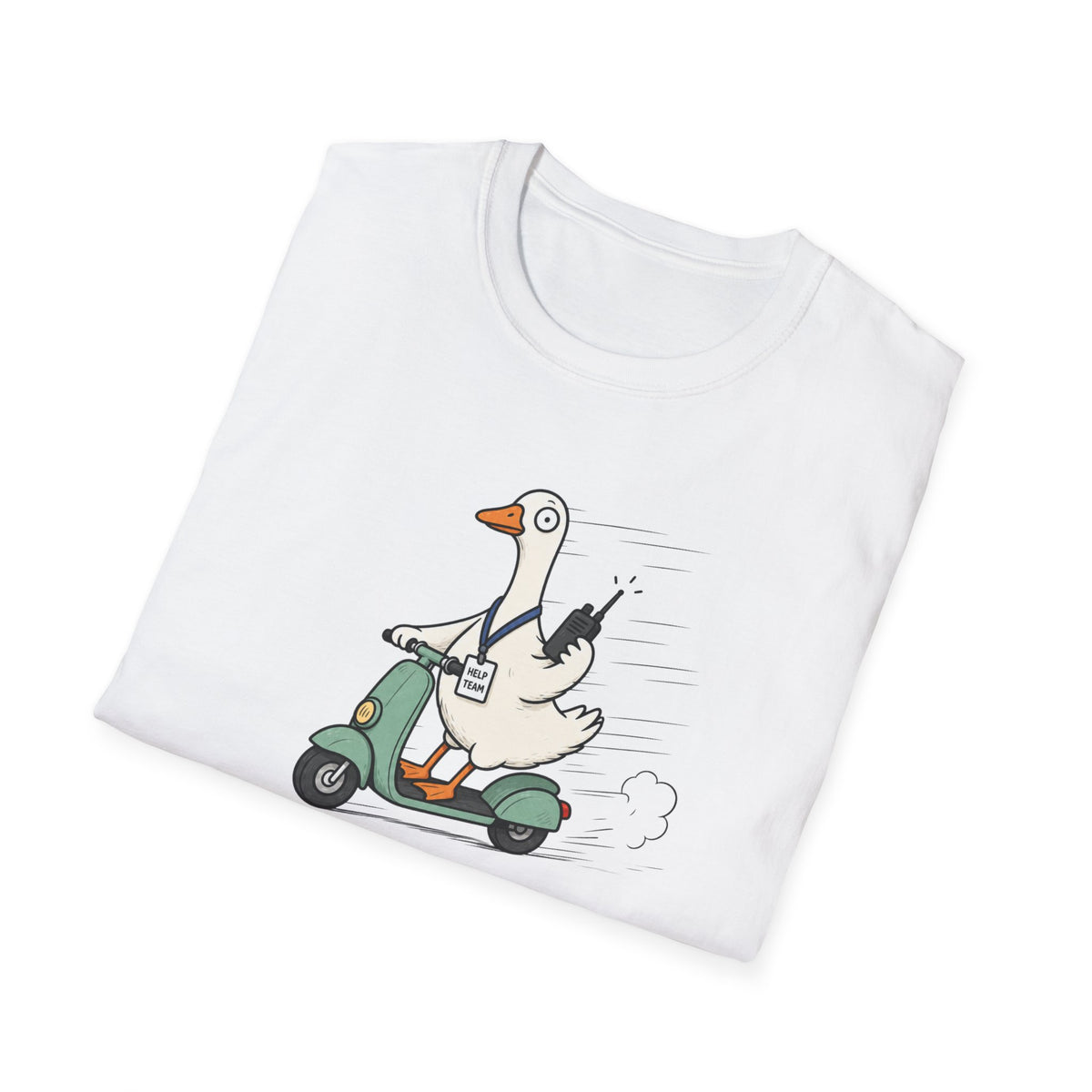 Help Is On The Way T-Shirt — Cute Goose on Scooter Graphic Tee