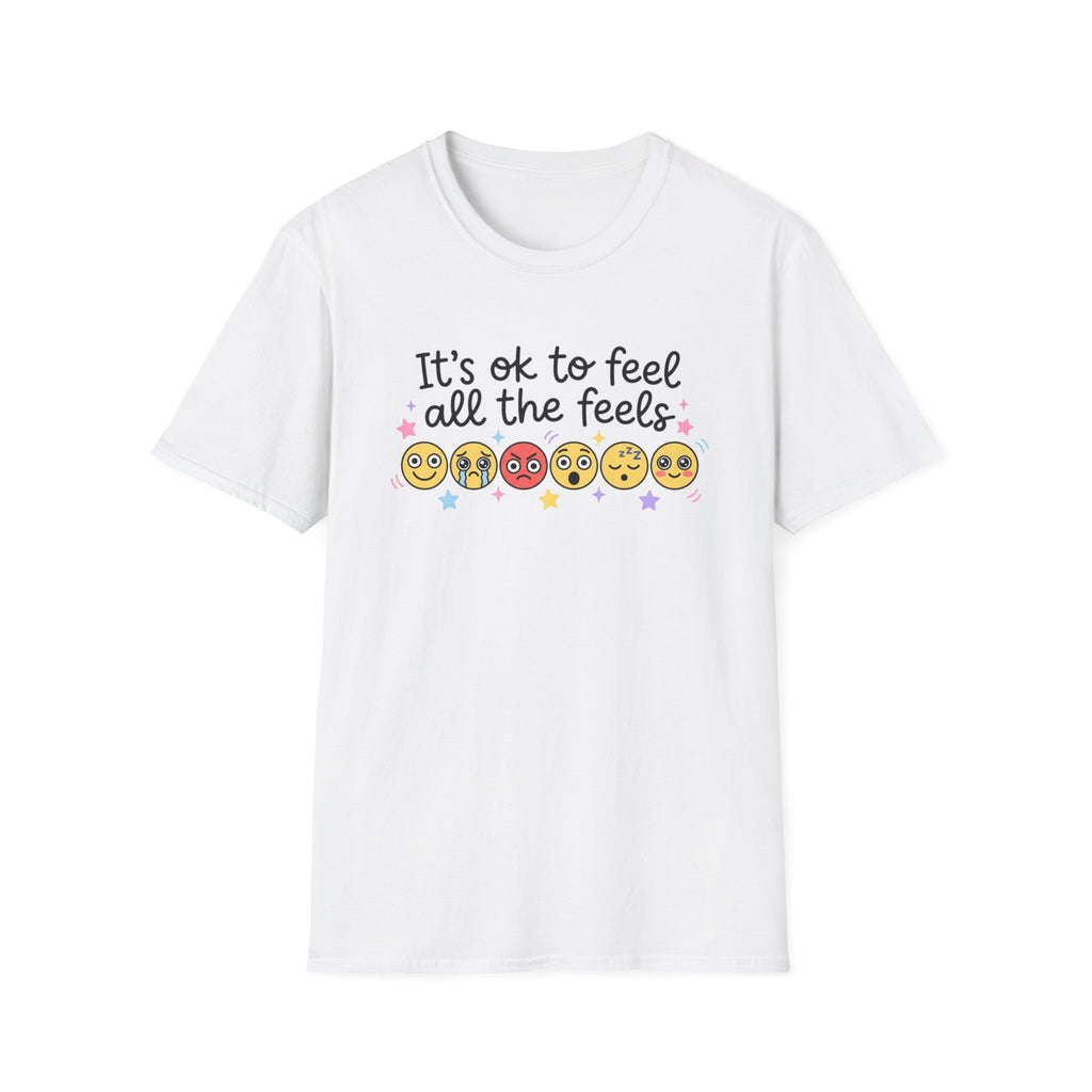 It's OK to Feel All the Feels T‑Shirt — Mental Health Emoji Comfort Tee