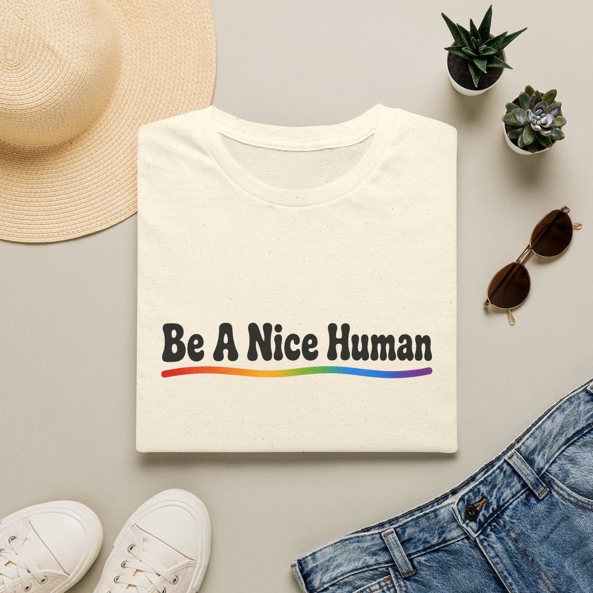Be A Nice Human T-Shirt — Positive Rainbow Message Tee