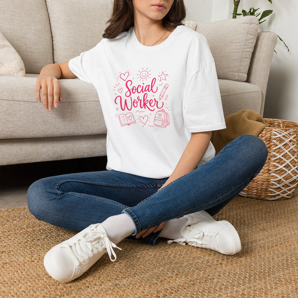 Social Worker T‑Shirt — Pink Caring Heart Design | Gift for Counselors & Advocates