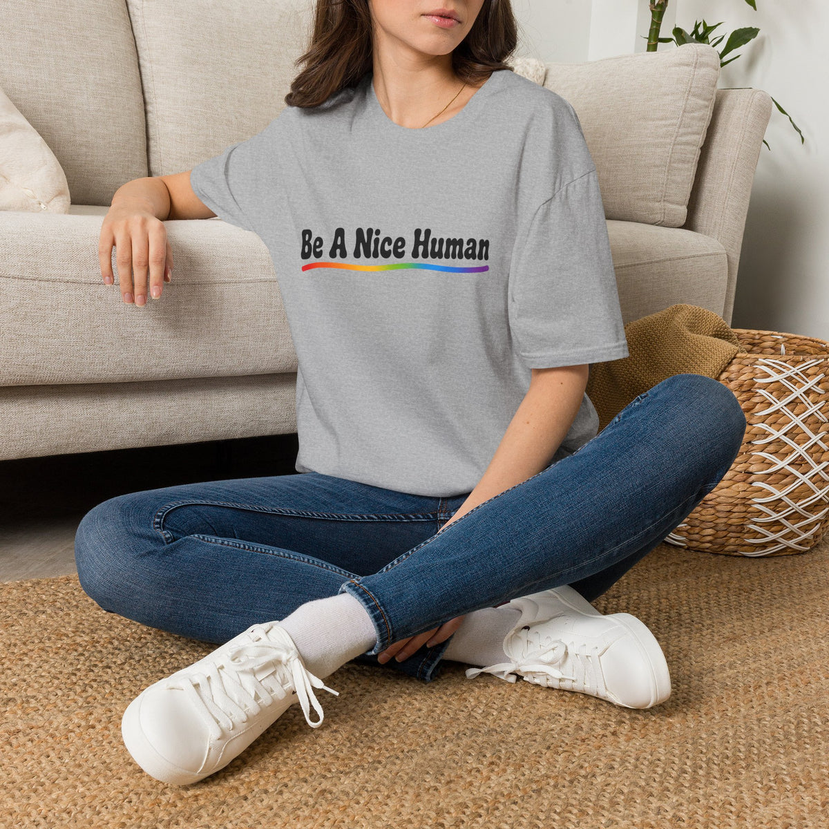 Be A Nice Human T-Shirt — Positive Rainbow Message Tee
