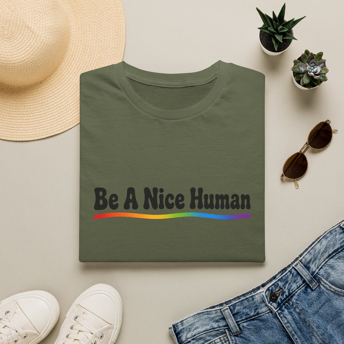 Be A Nice Human T-Shirt — Positive Rainbow Message Tee