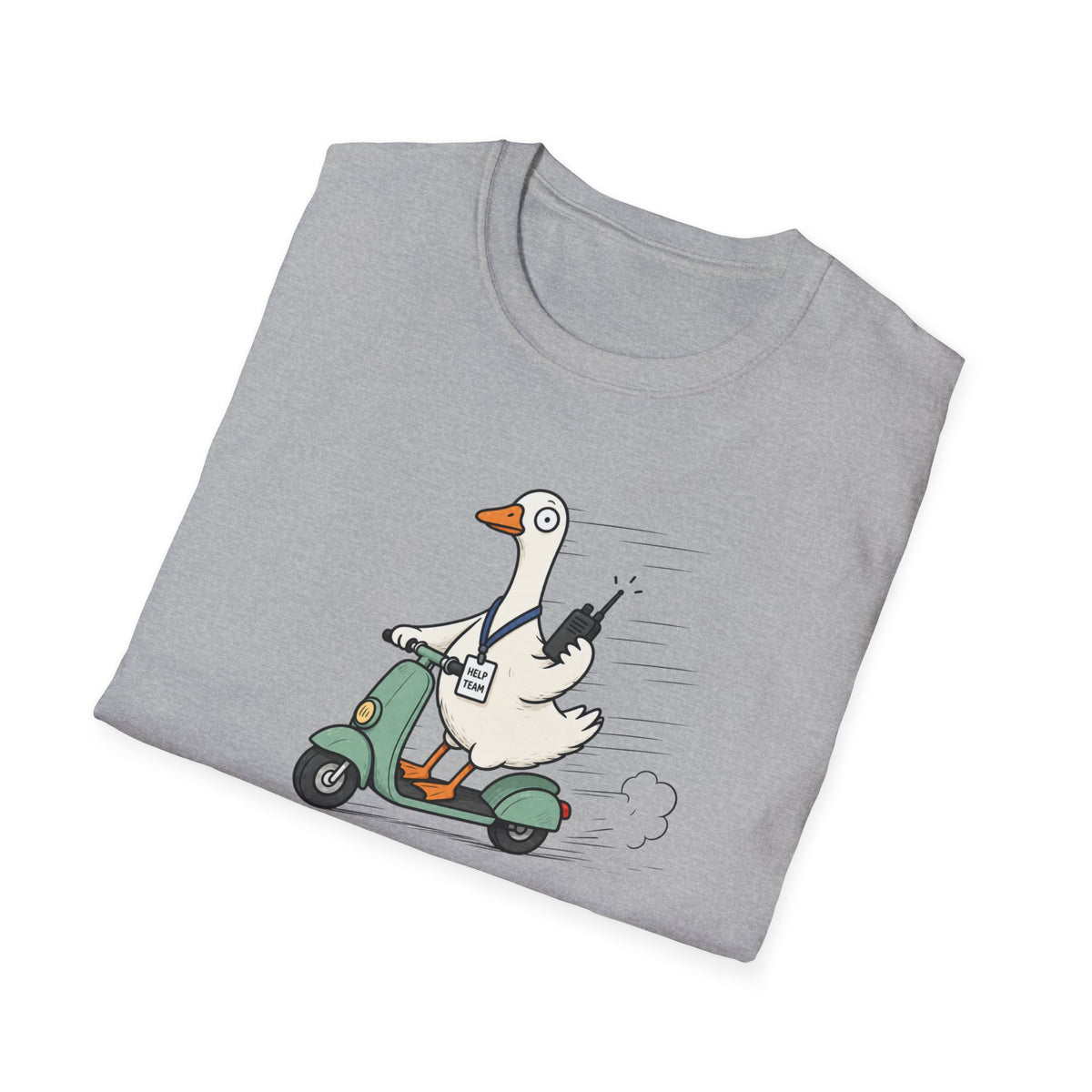 Help Is On The Way T-Shirt — Cute Goose on Scooter Graphic Tee