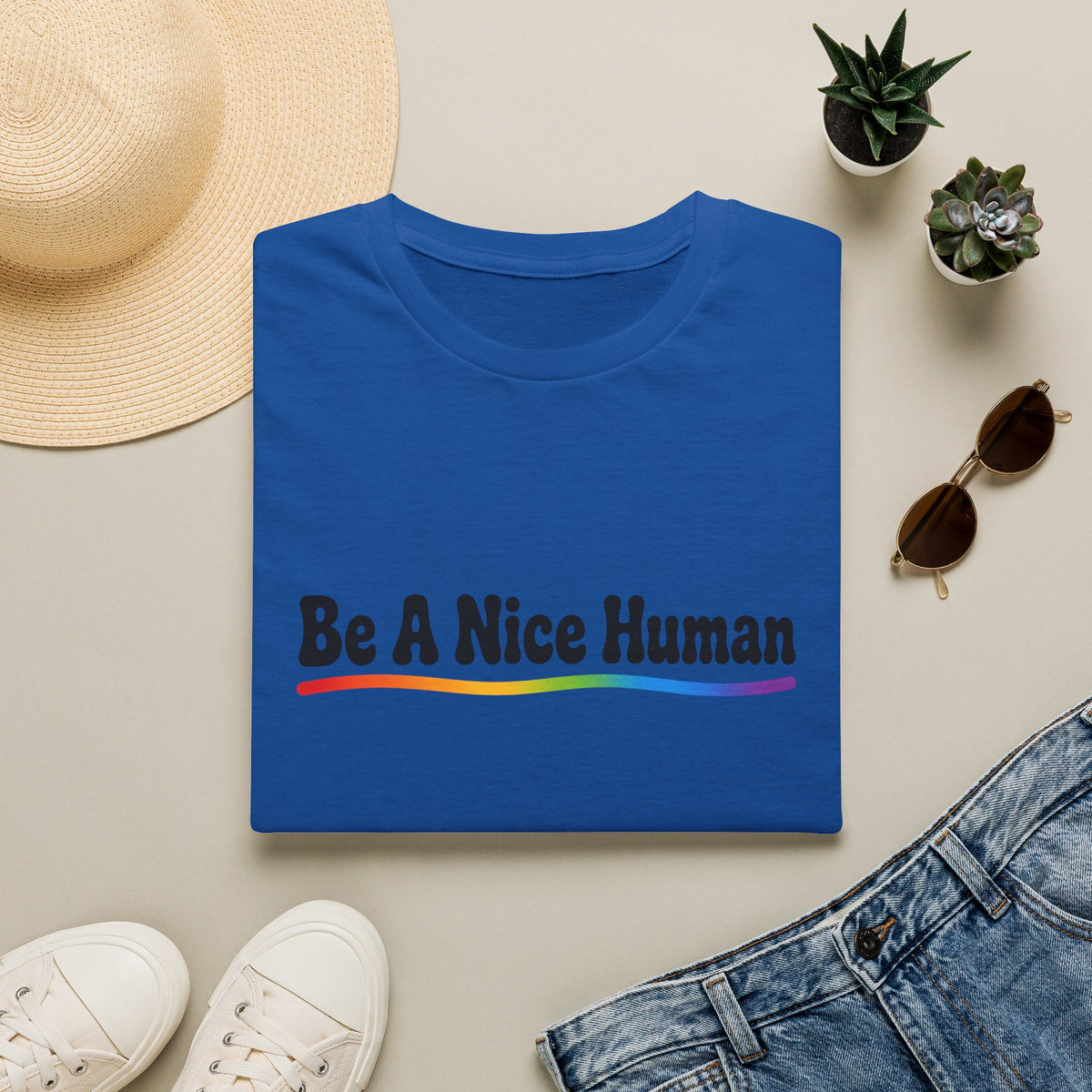 Be A Nice Human T-Shirt — Positive Rainbow Message Tee