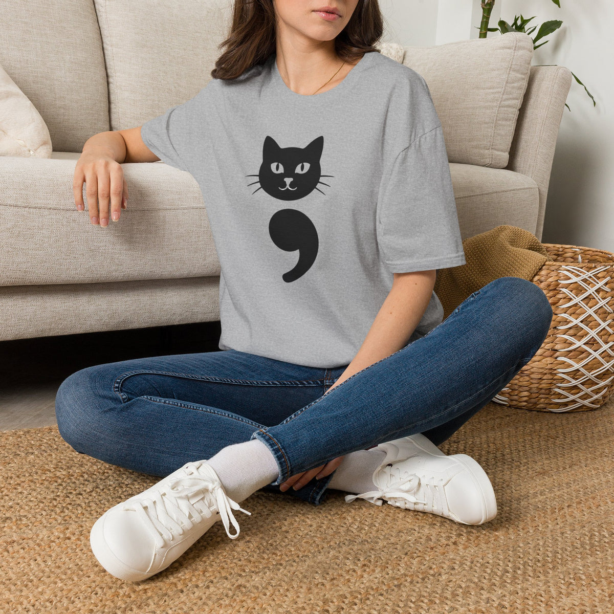 Cat Semicolon T‑Shirt — Mental Health Awareness Cat Tee