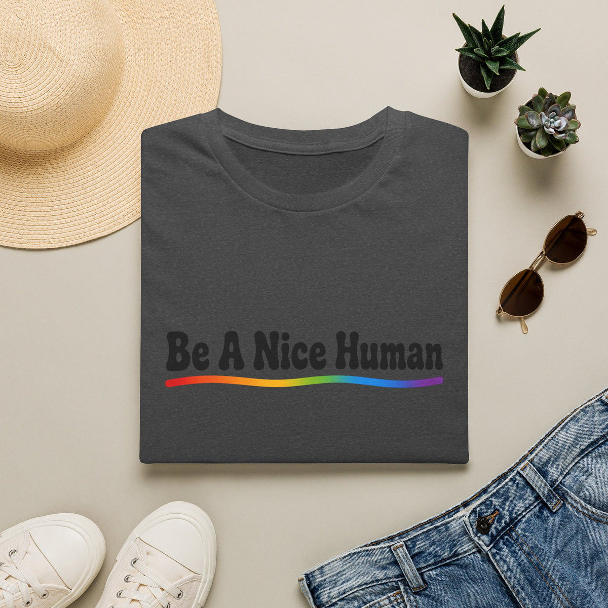 Be A Nice Human T-Shirt — Positive Rainbow Message Tee