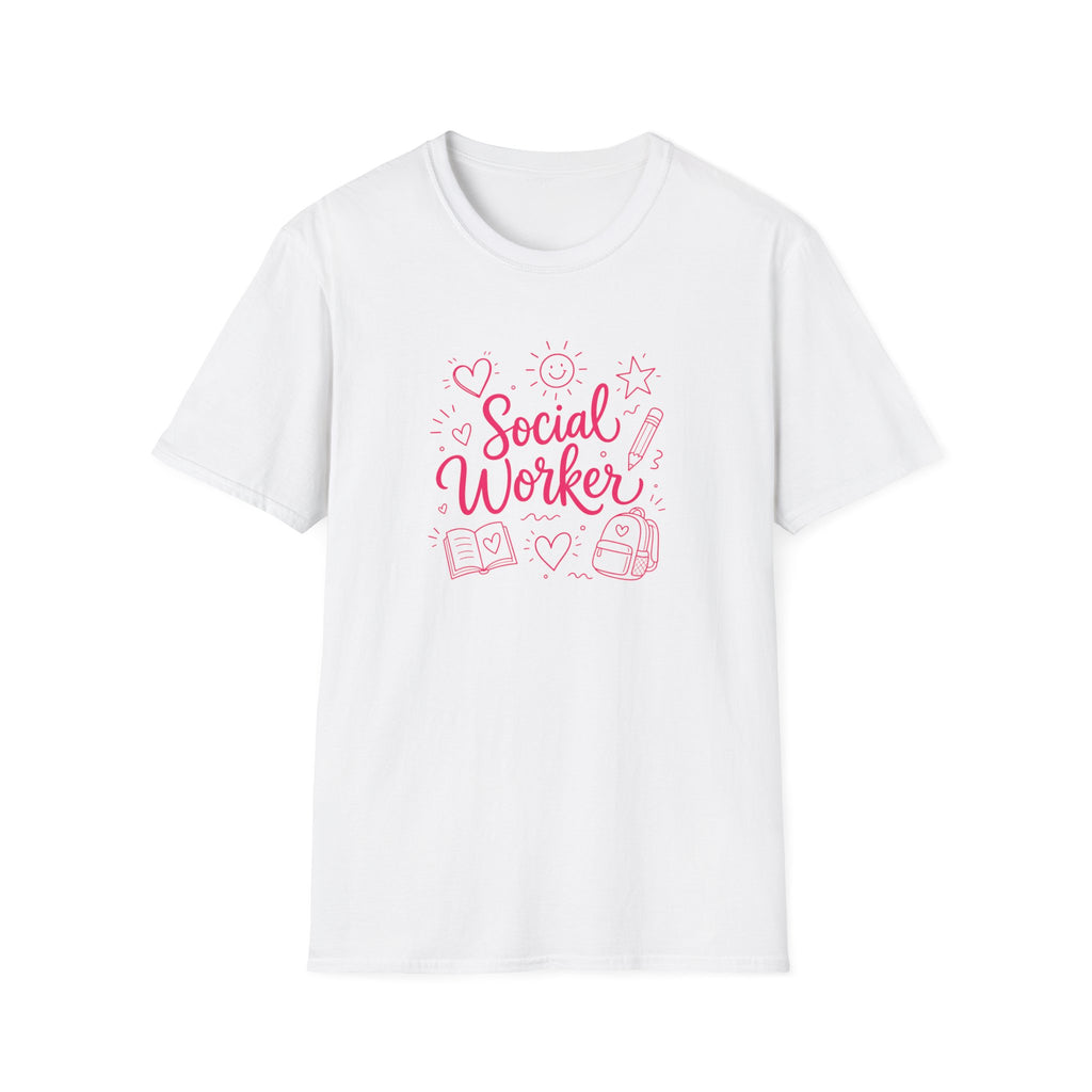 Social Worker T‑Shirt — Pink Caring Heart Design | Gift for Counselors & Advocates