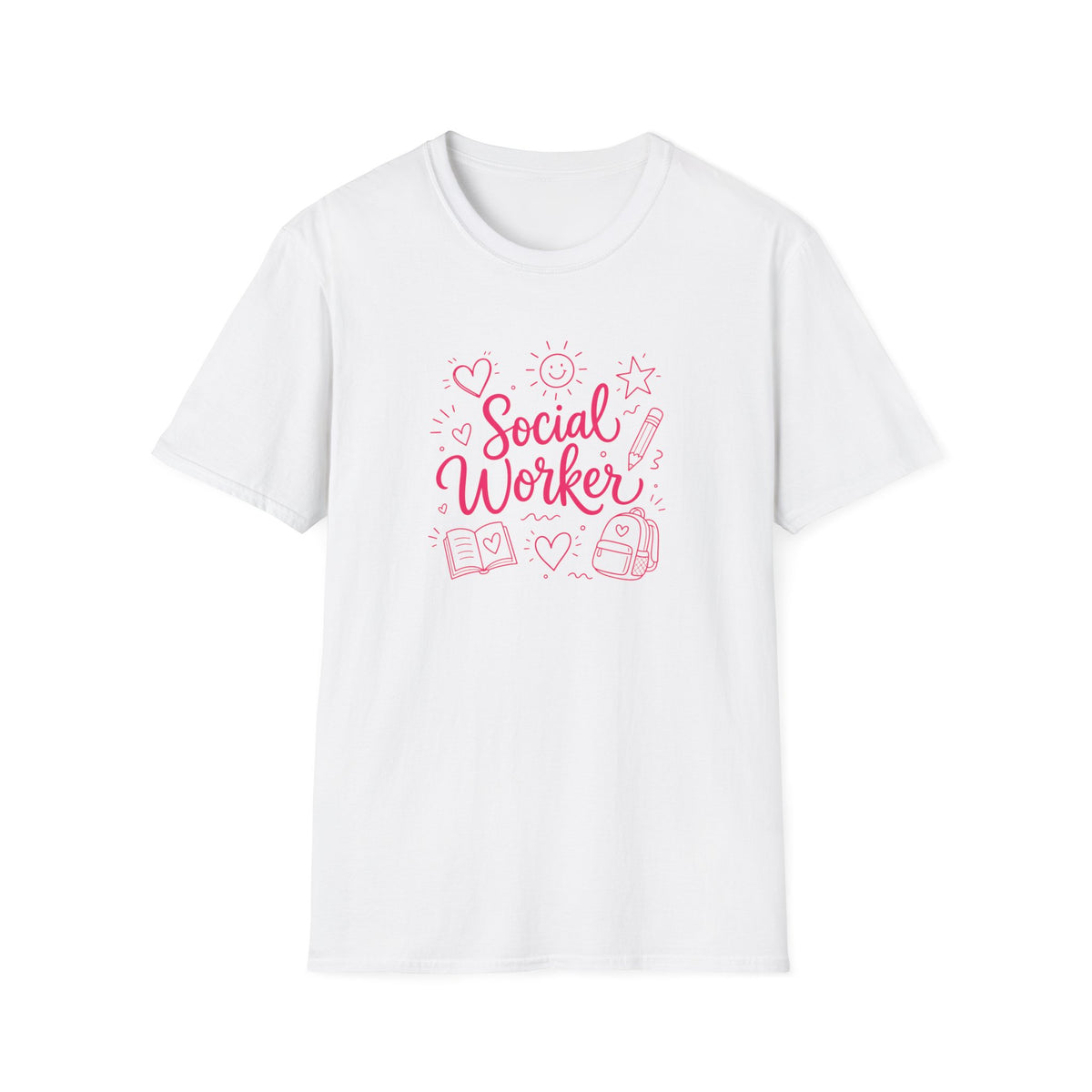 Social Worker T‑Shirt — Pink Caring Heart Design | Gift for Counselors & Advocates