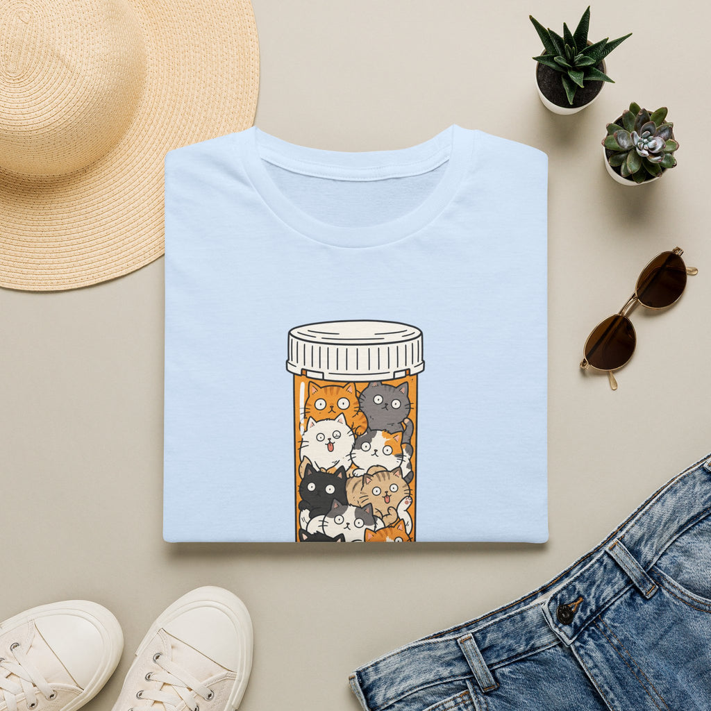 Take Your Meds Cotton T-Shirt — Cute Pill Bottle Cats Graphic Tee