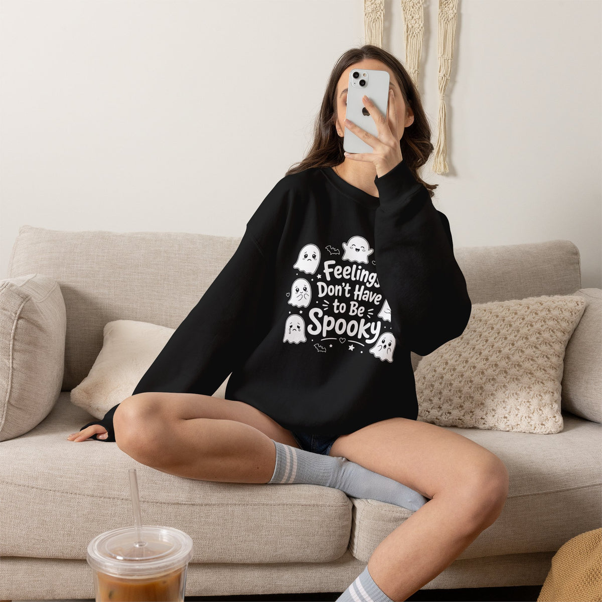 Spooky Vibes Sweatshirt — "Feelings Don't Have to Be Spooky" Ghost Crewneck