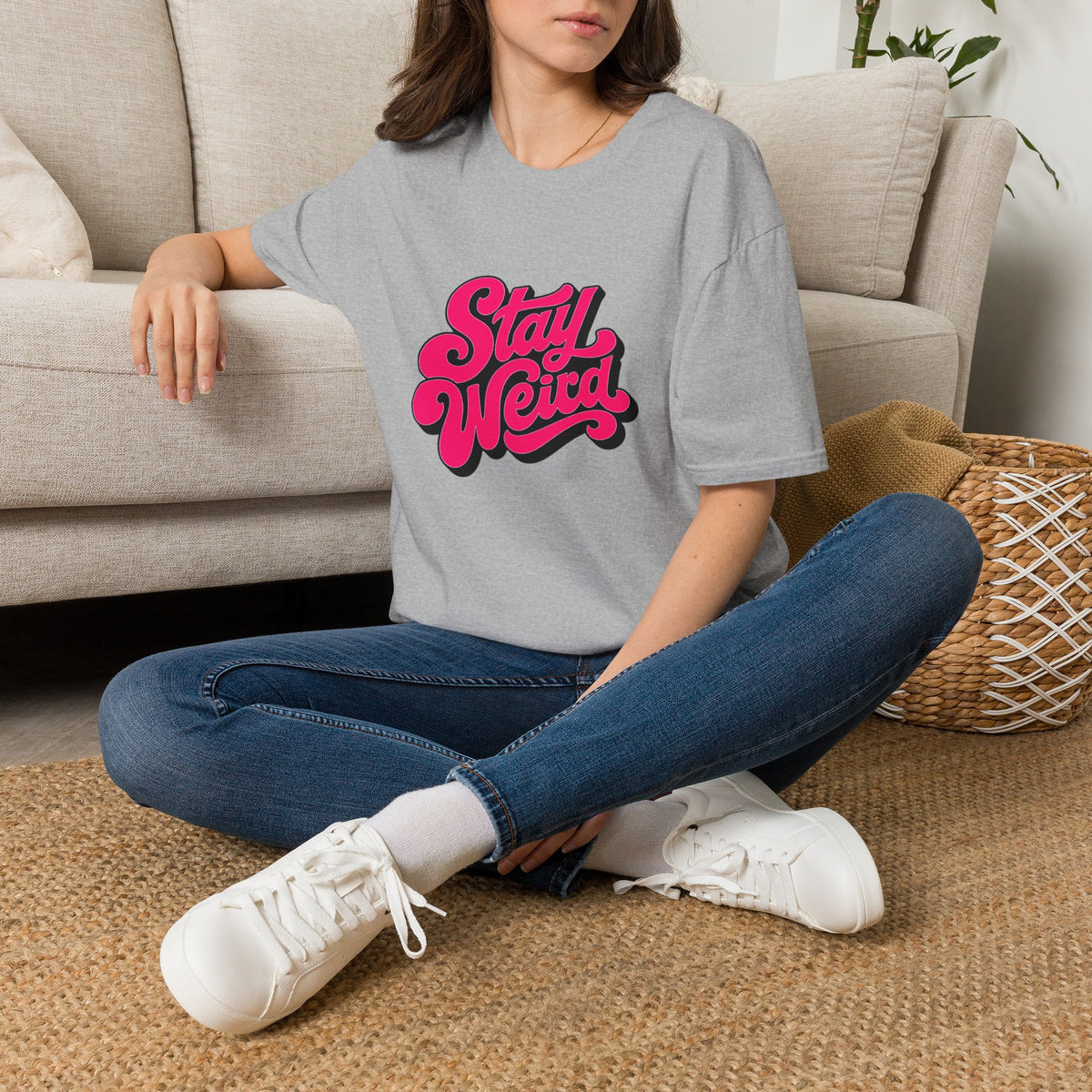 Stay Weird T-Shirt — Retro Pink Script Graphic Tee for Bold, Fun Style