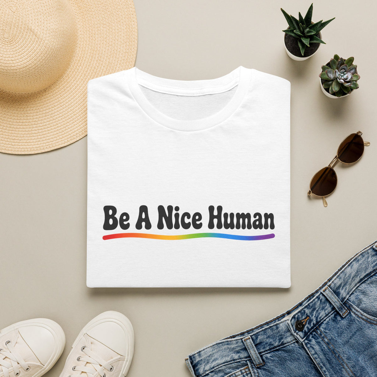 Be A Nice Human T-Shirt — Positive Rainbow Message Tee