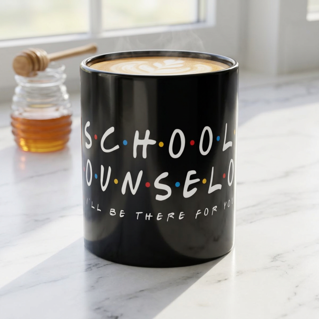School Counselor Ceramic Mug – “I’ll Be There For You” Coffee Cup (11oz/15oz)