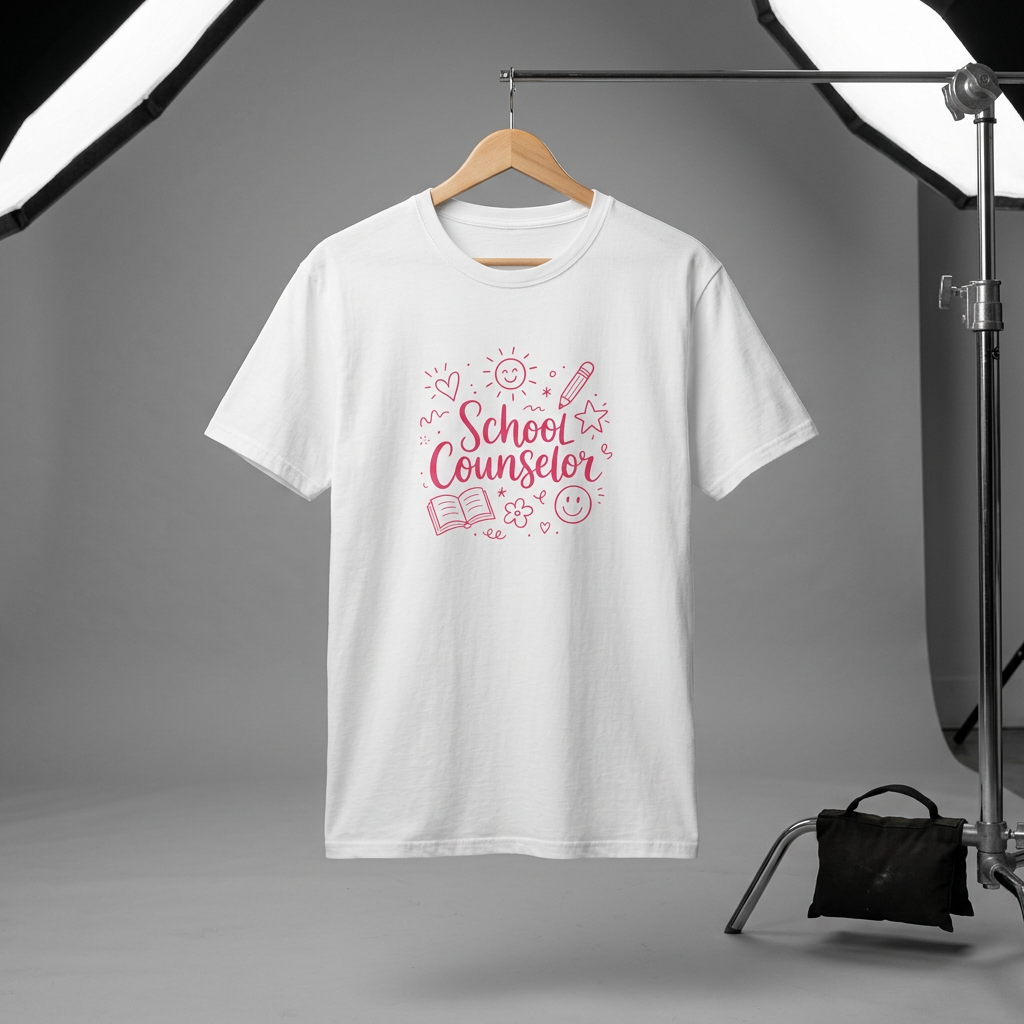 School Counselor T-Shirt – Cute Pink Doodle Design