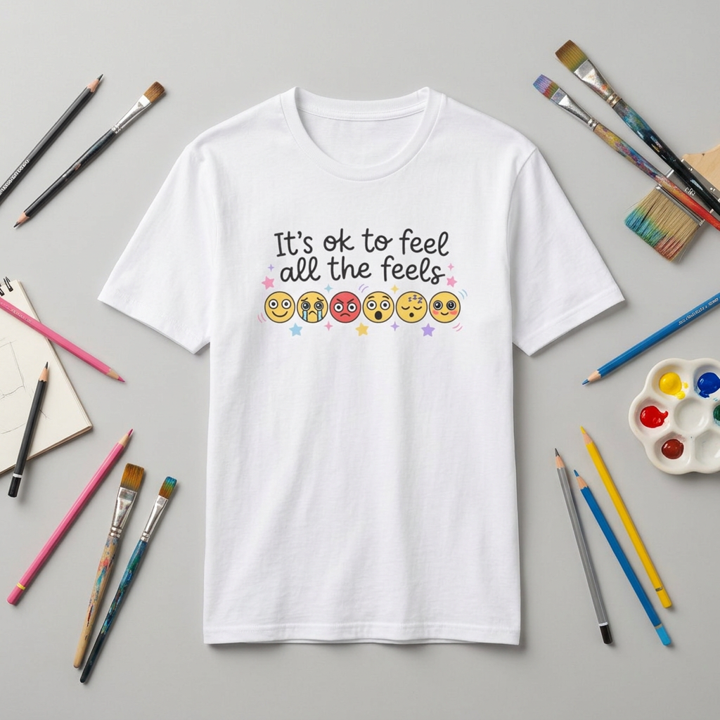 It's OK to Feel All the Feels T‑Shirt — Mental Health Emoji Comfort Tee