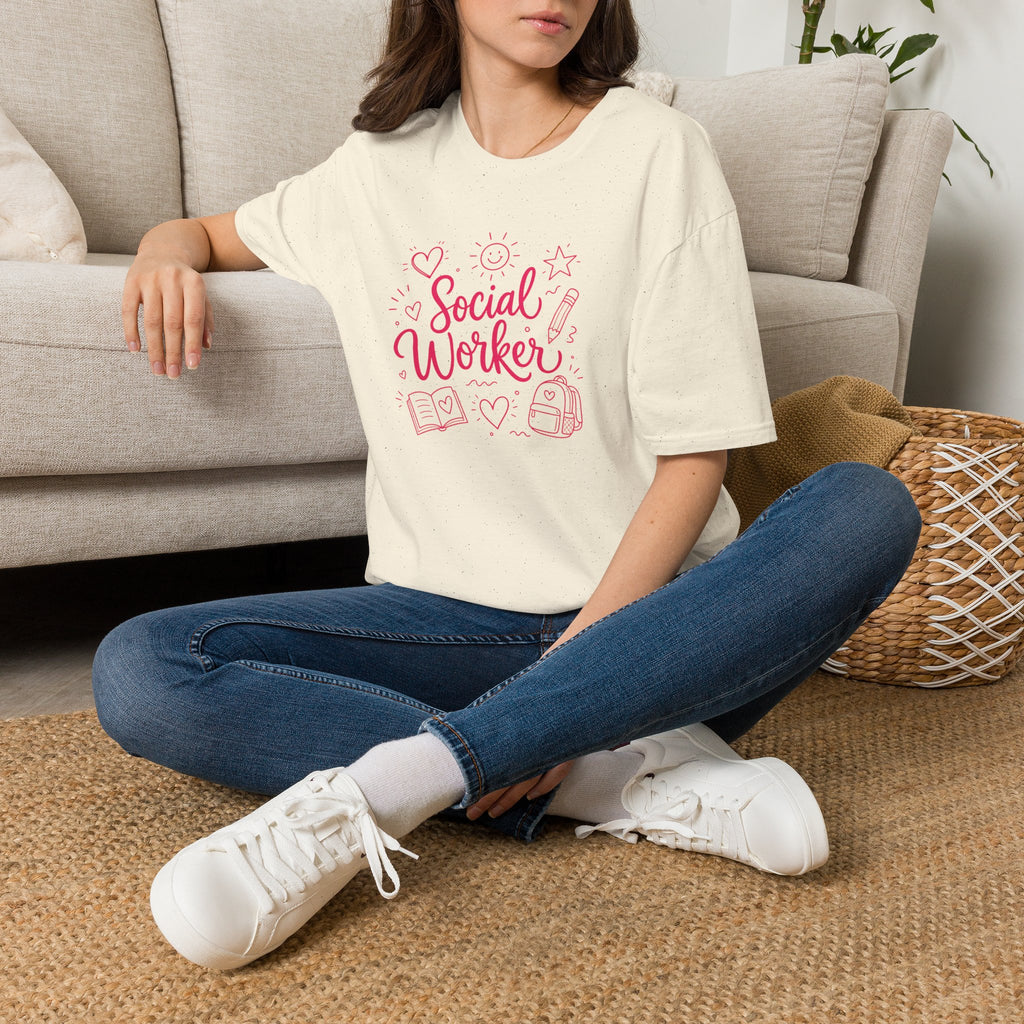 Social Worker T‑Shirt — Pink Caring Heart Design | Gift for Counselors & Advocates