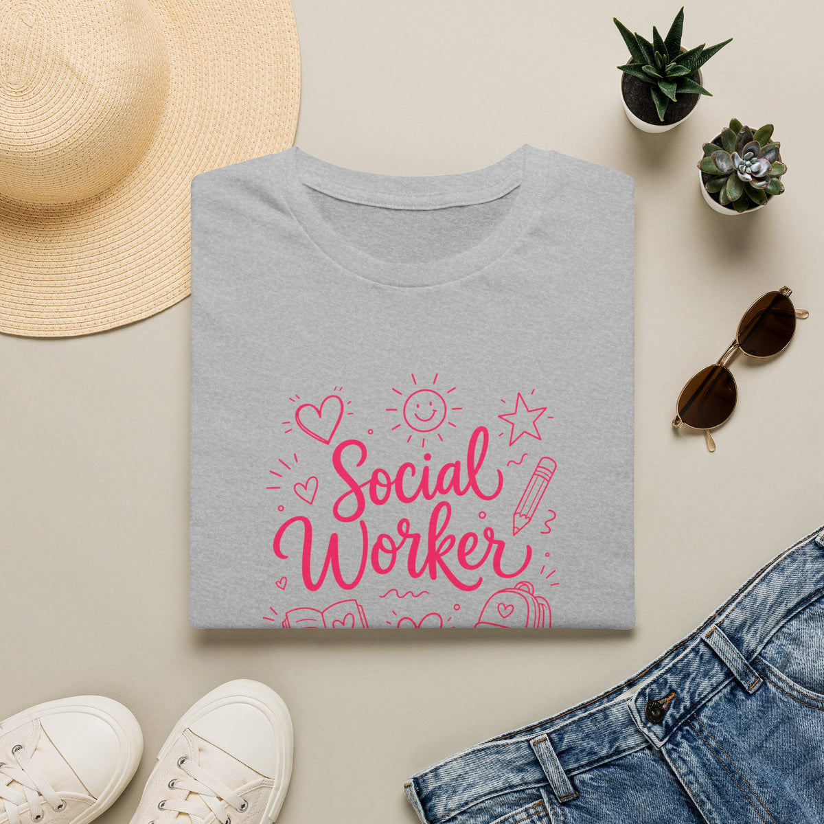 Social Worker T‑Shirt — Pink Caring Heart Design | Gift for Counselors & Advocates