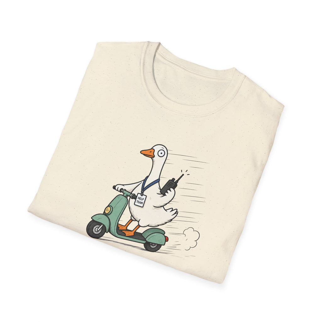 Help Is On The Way T-Shirt — Cute Goose on Scooter Graphic Tee