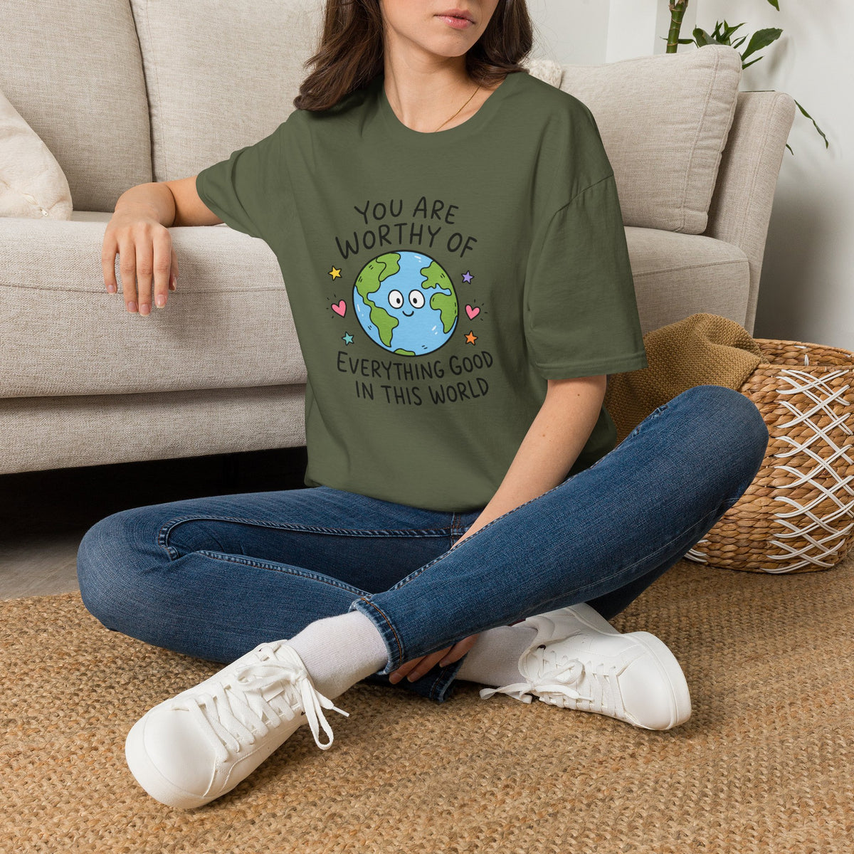 Inspirational Earth Tee - "You Are Worthy of Everything Good in This World" Shirt