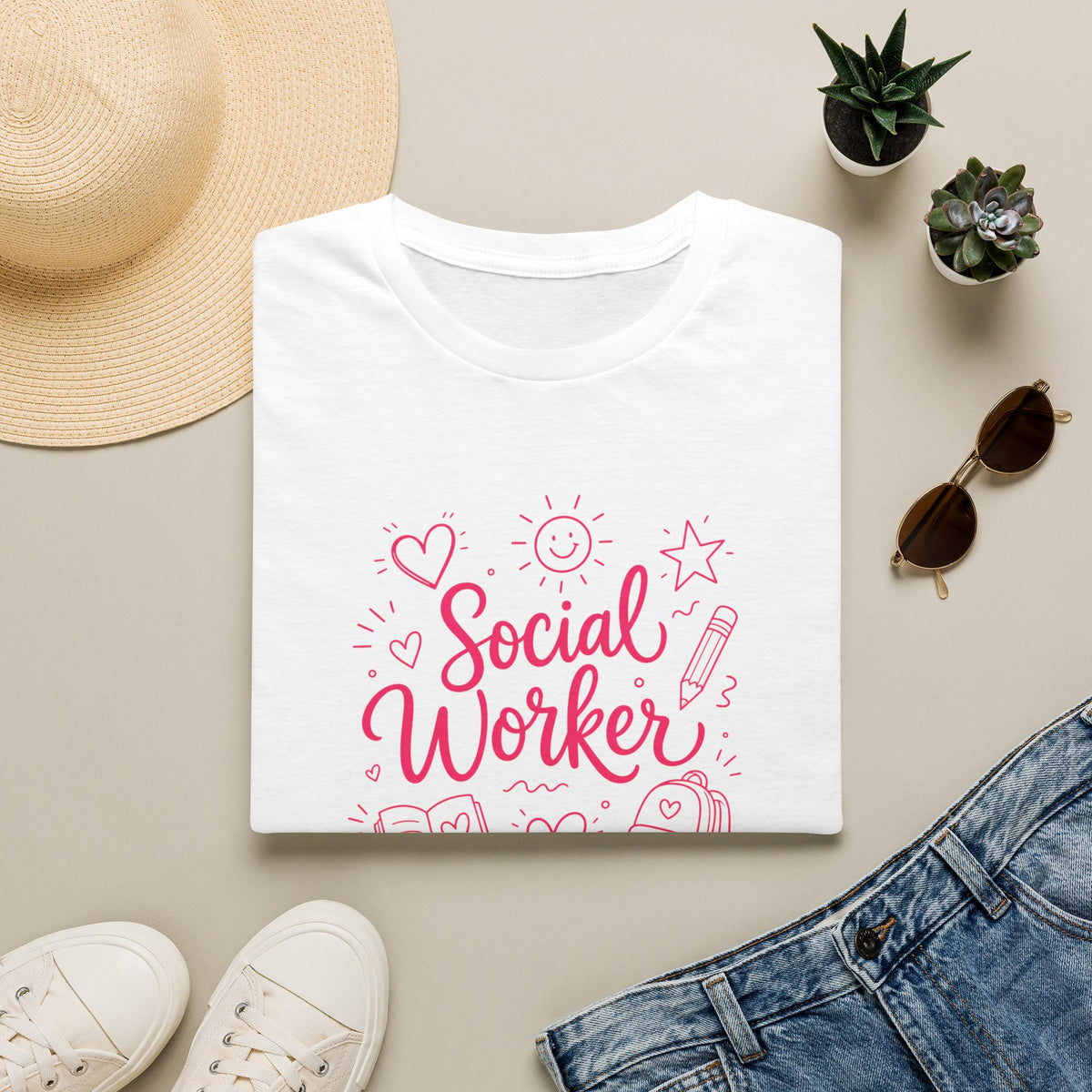 Social Worker T‑Shirt — Pink Caring Heart Design | Gift for Counselors & Advocates