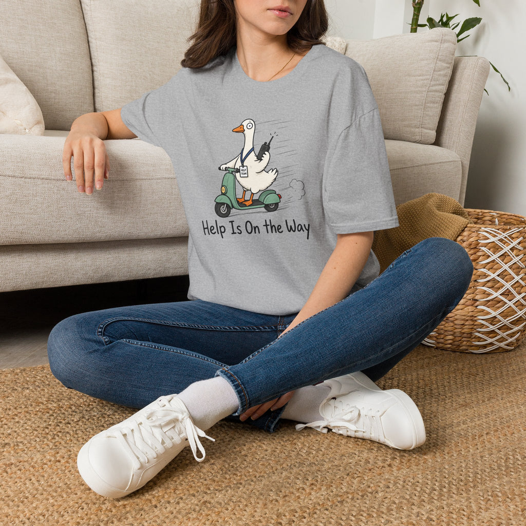 Help Is On The Way T-Shirt — Cute Goose on Scooter Graphic Tee