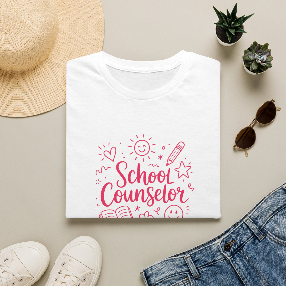 School Counselor T-Shirt – Cute Pink Doodle Design