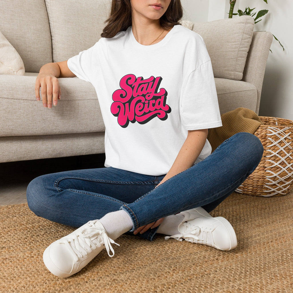Stay Weird T-Shirt — Retro Pink Script Graphic Tee for Bold, Fun Style