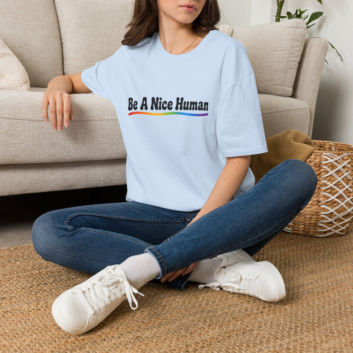 Be A Nice Human T-Shirt — Positive Rainbow Message Tee