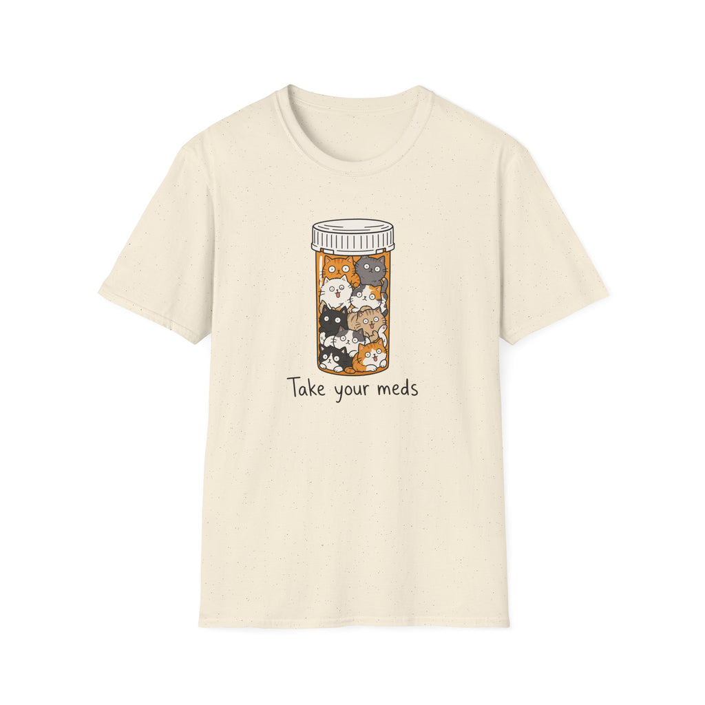Take Your Meds Cotton T-Shirt — Cute Pill Bottle Cats Graphic Tee