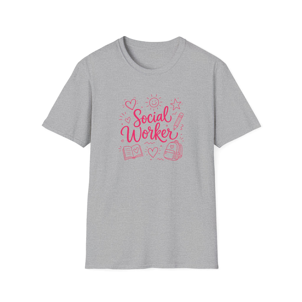 Social Worker T‑Shirt — Pink Caring Heart Design | Gift for Counselors & Advocates