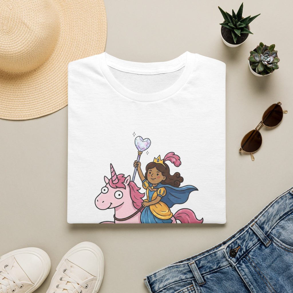 Kindness Princess Riding Pink Unicorn T-Shirt — 'Off to Spread Kindness' Fantasy Tee