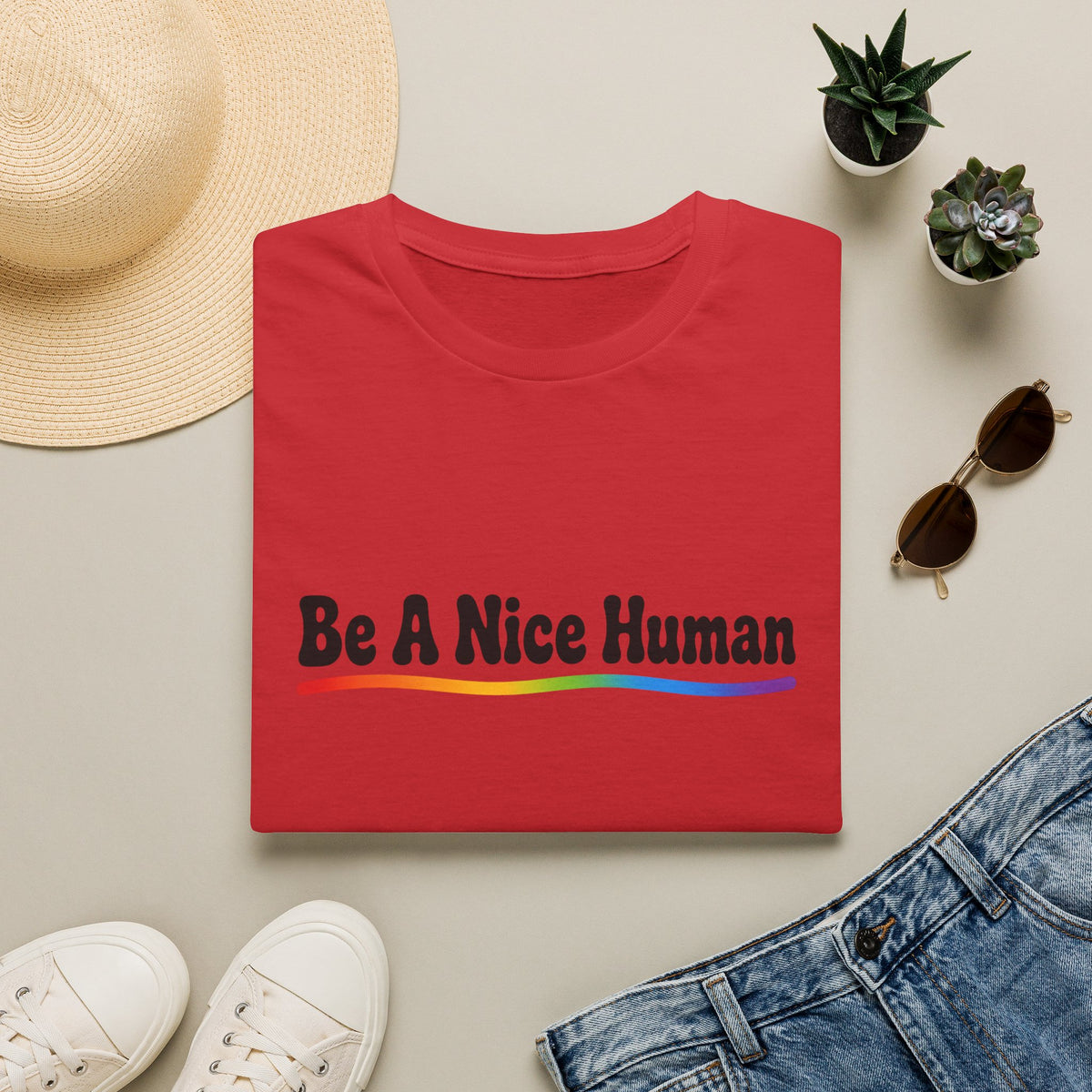 Be A Nice Human T-Shirt — Positive Rainbow Message Tee