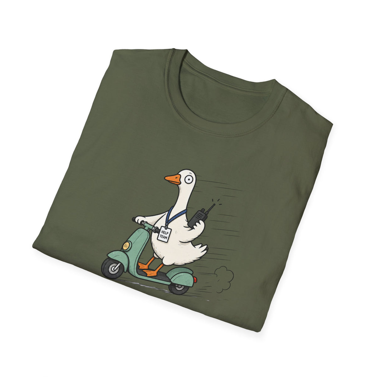 Help Is On The Way T-Shirt — Cute Goose on Scooter Graphic Tee