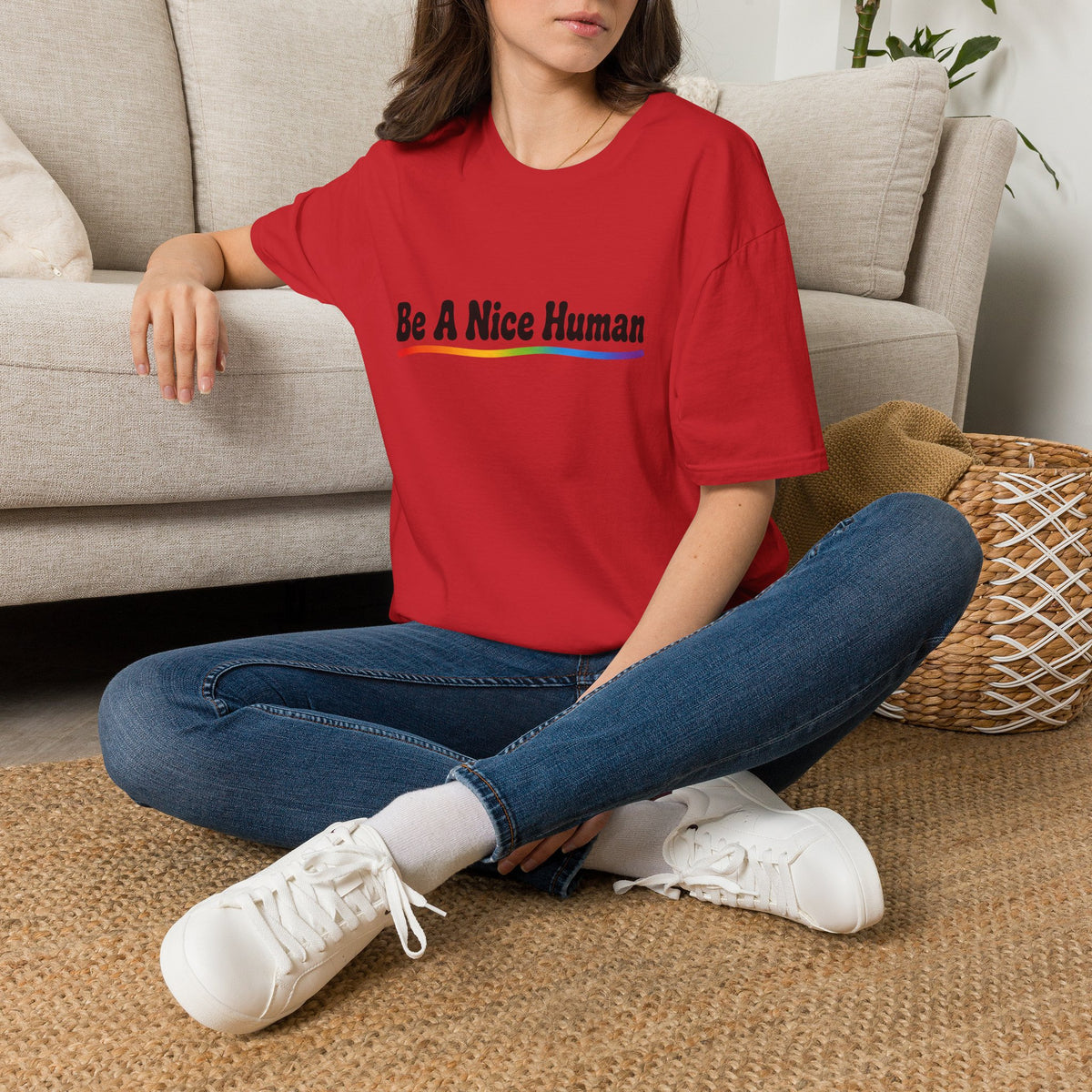 Be A Nice Human T-Shirt — Positive Rainbow Message Tee