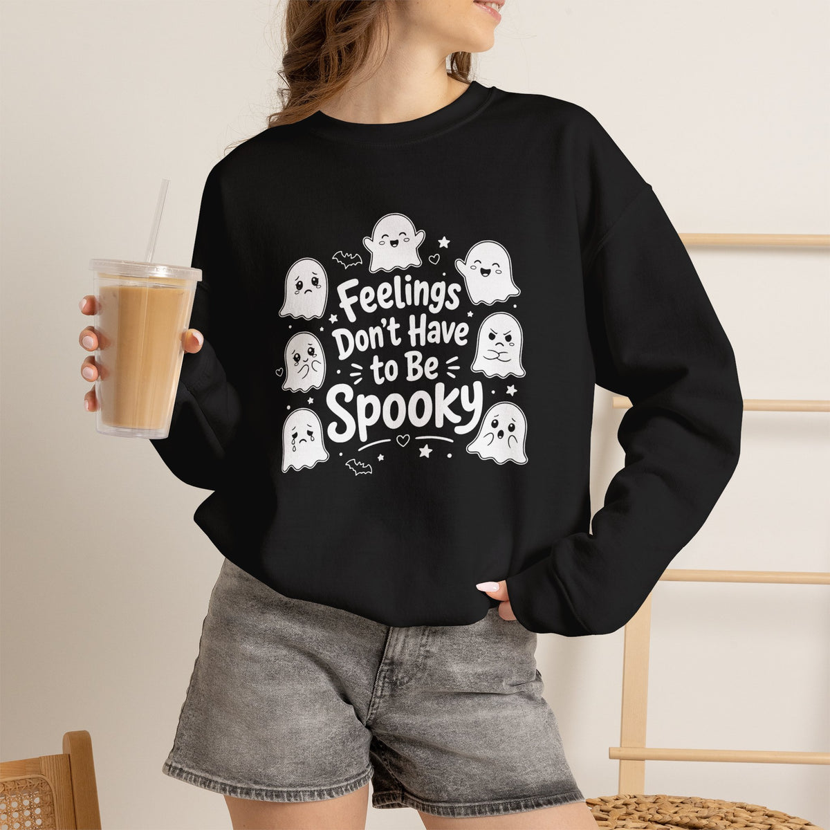 Spooky Vibes Sweatshirt — "Feelings Don't Have to Be Spooky" Ghost Crewneck