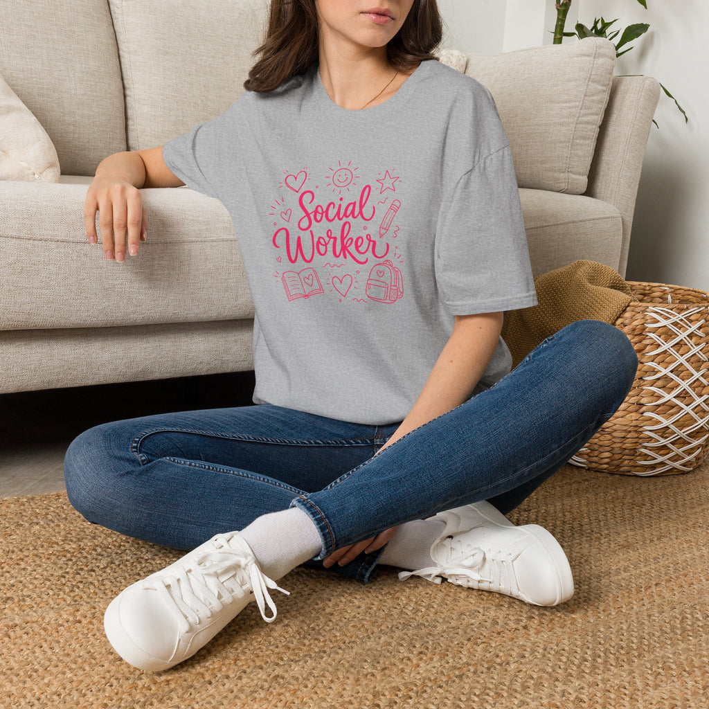 Social Worker T‑Shirt — Pink Caring Heart Design | Gift for Counselors & Advocates