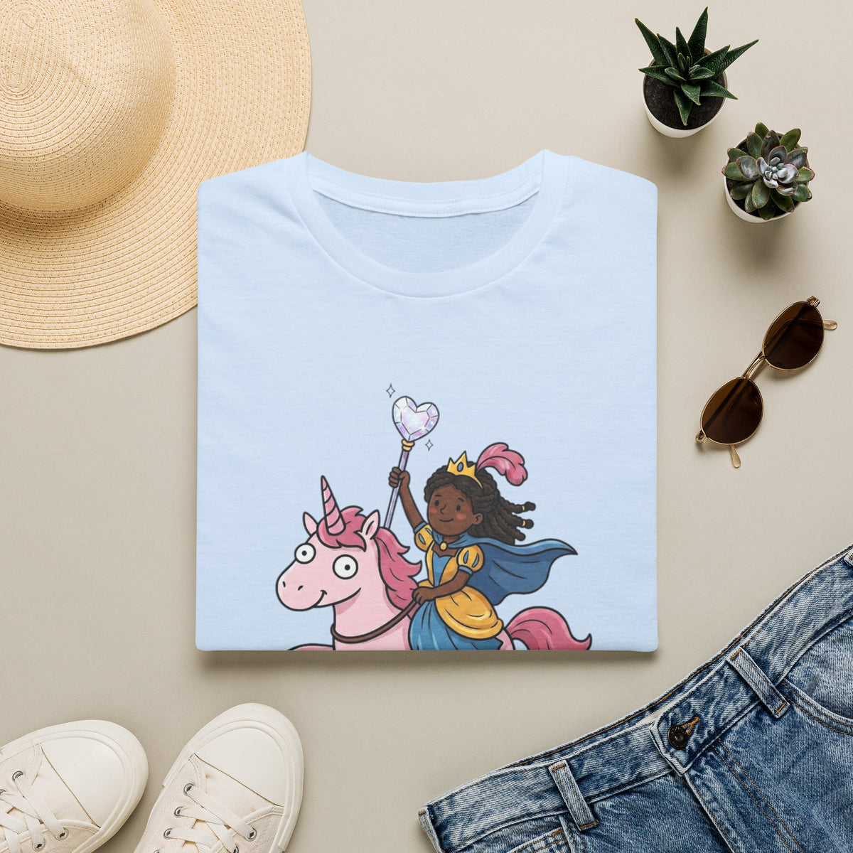 Girl Riding Unicorn T-Shirt — "Off to Spread Kindness" Cute Magical Tee for Kids & Teens
