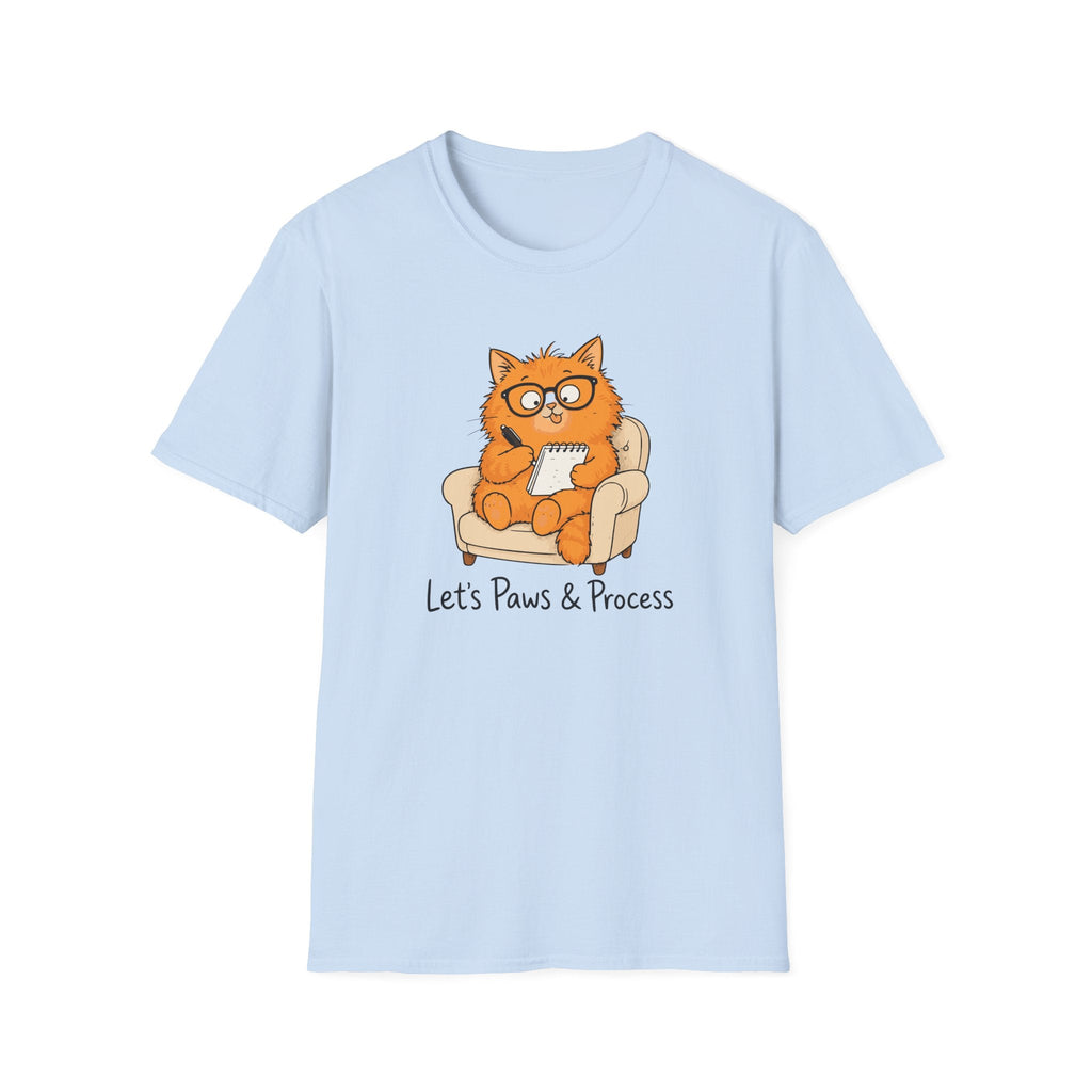 Let's Paws & Process Cat Therapist T-Shirt in Light Blue – TalkTees