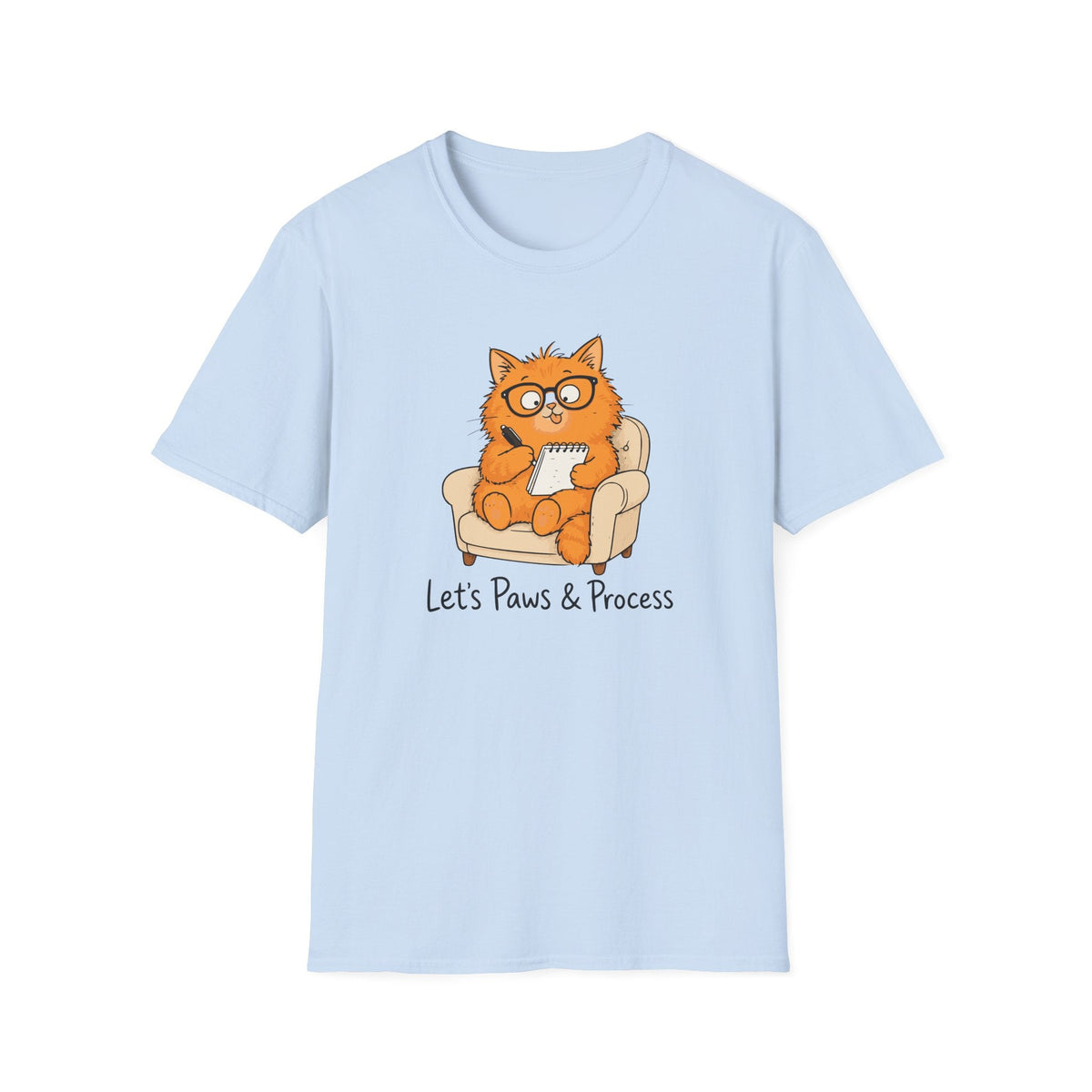 Let's Paws & Process Cat Therapist T-Shirt in Light Blue – TalkTees
