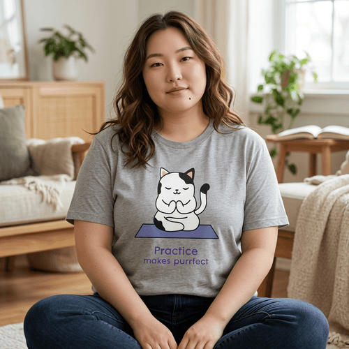 Practice Makes Purrfect Cat Yoga T-Shirt in Sport Grey – TalkTees