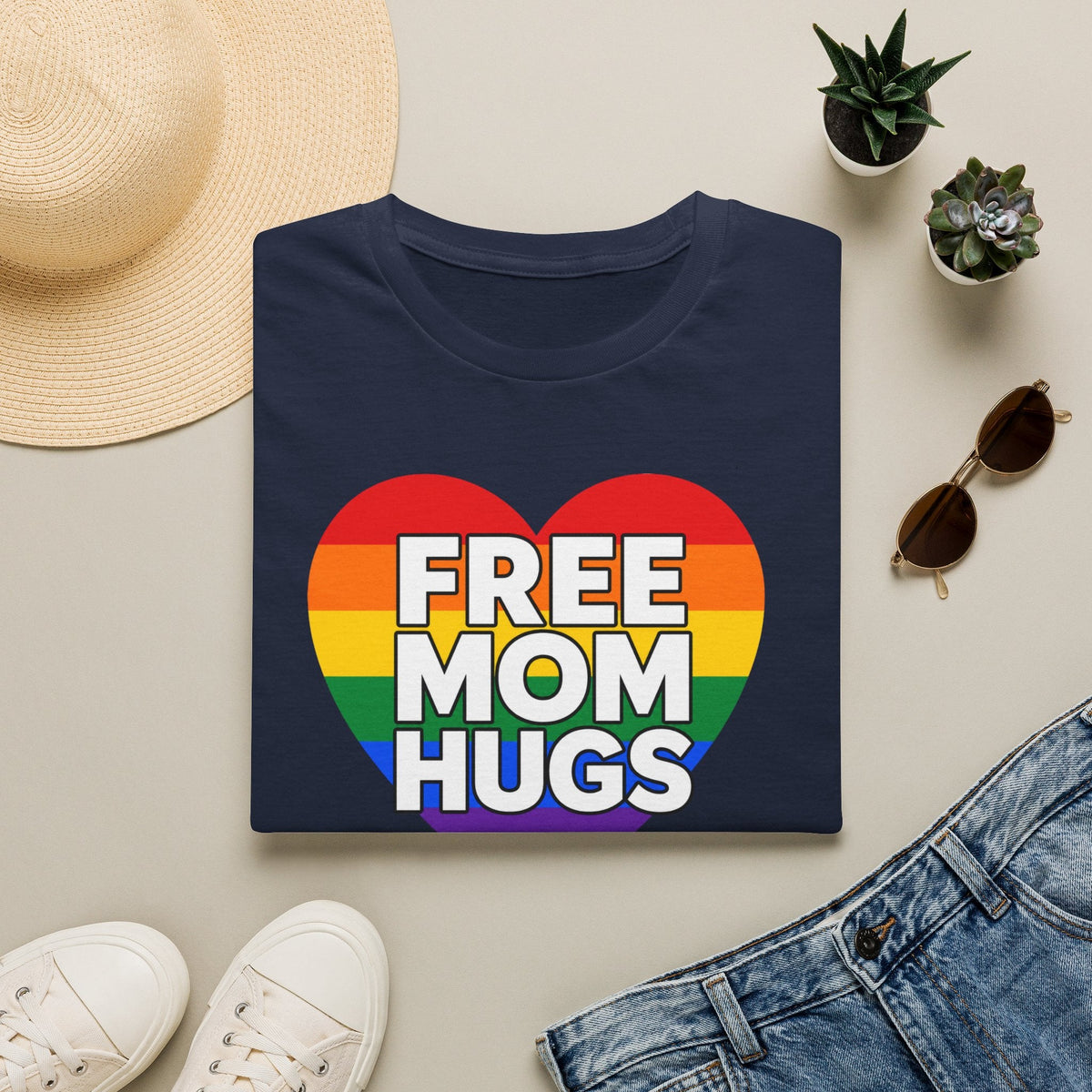 Free Mom Hugs Rainbow Heart T-Shirt in Navy – TalkTees