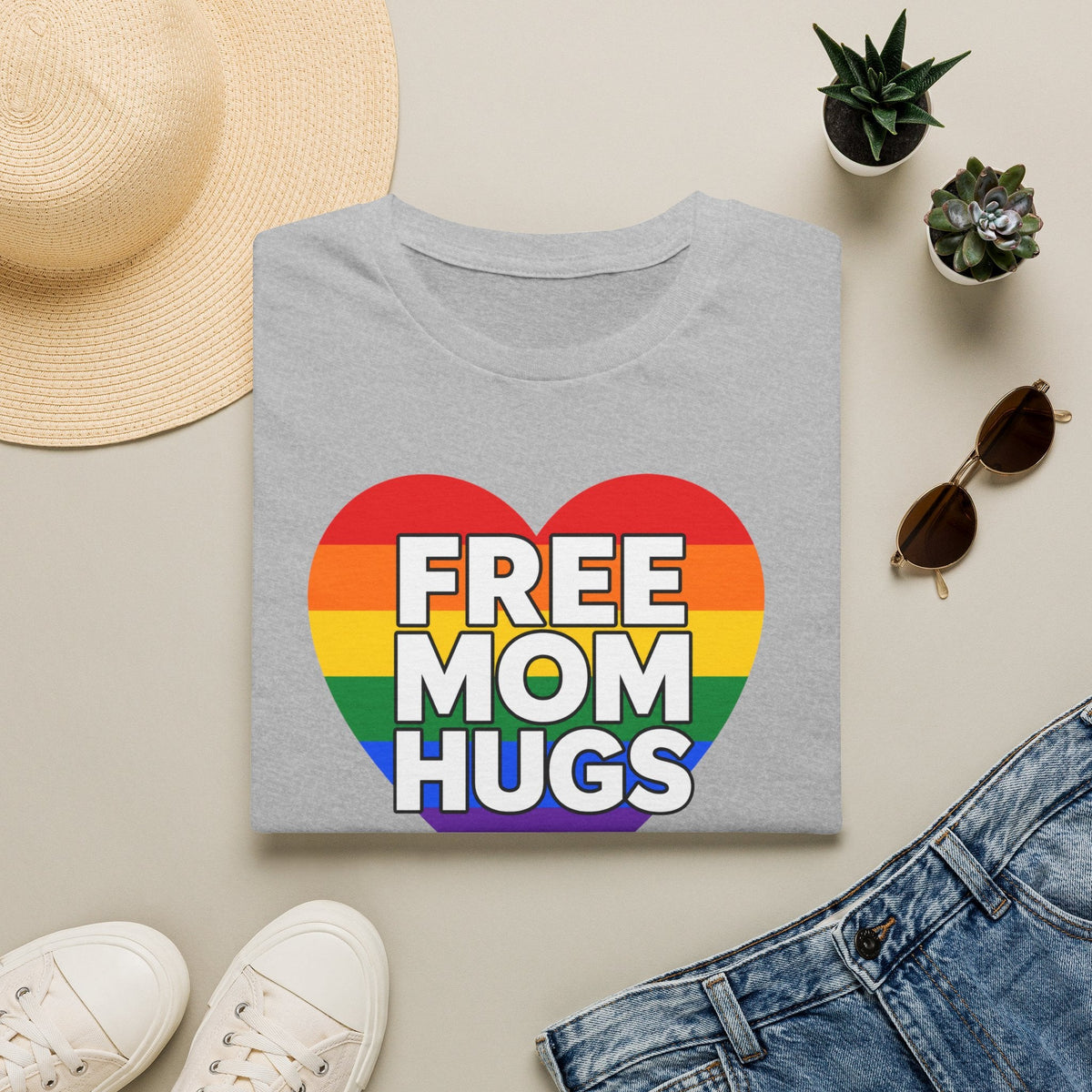 Free Mom Hugs Rainbow Heart T-Shirt – TalkTees