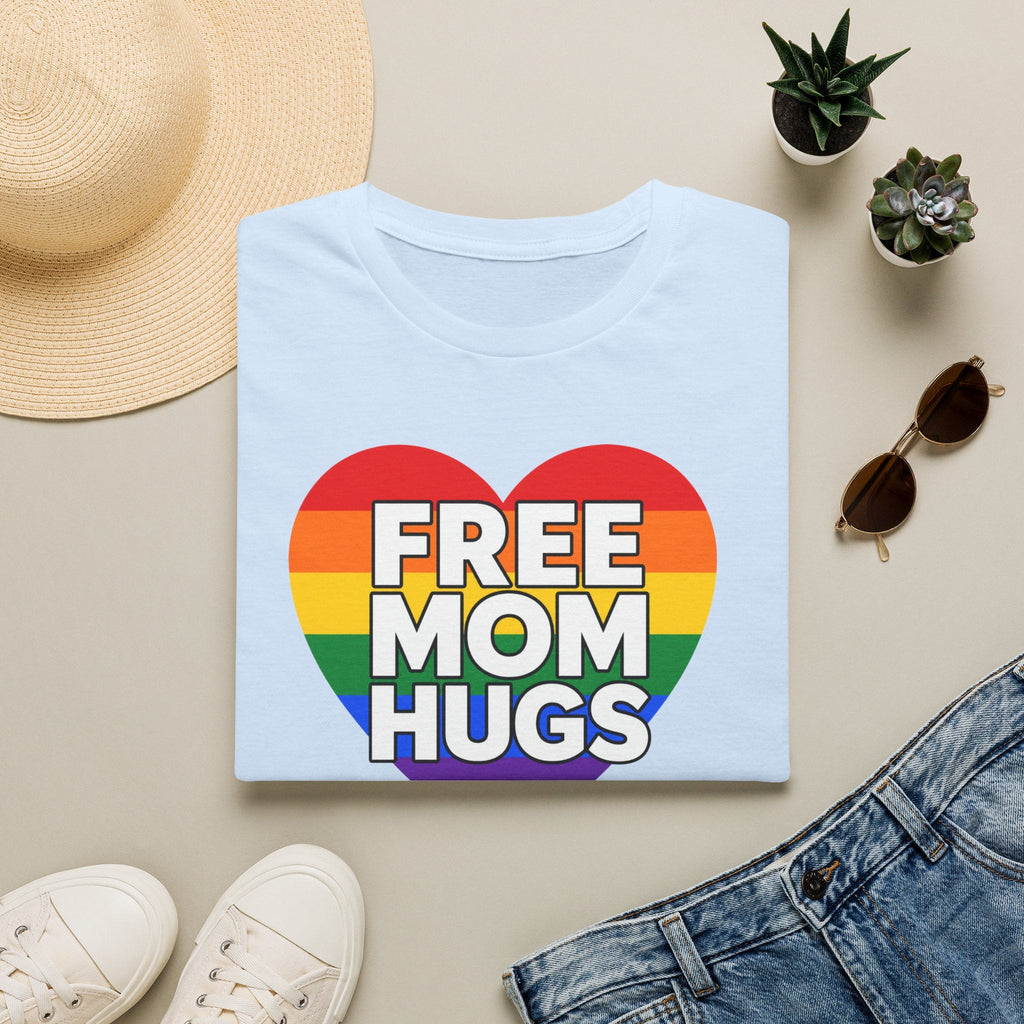 Free Mom Hugs Rainbow Heart T-Shirt in Light Blue – TalkTees