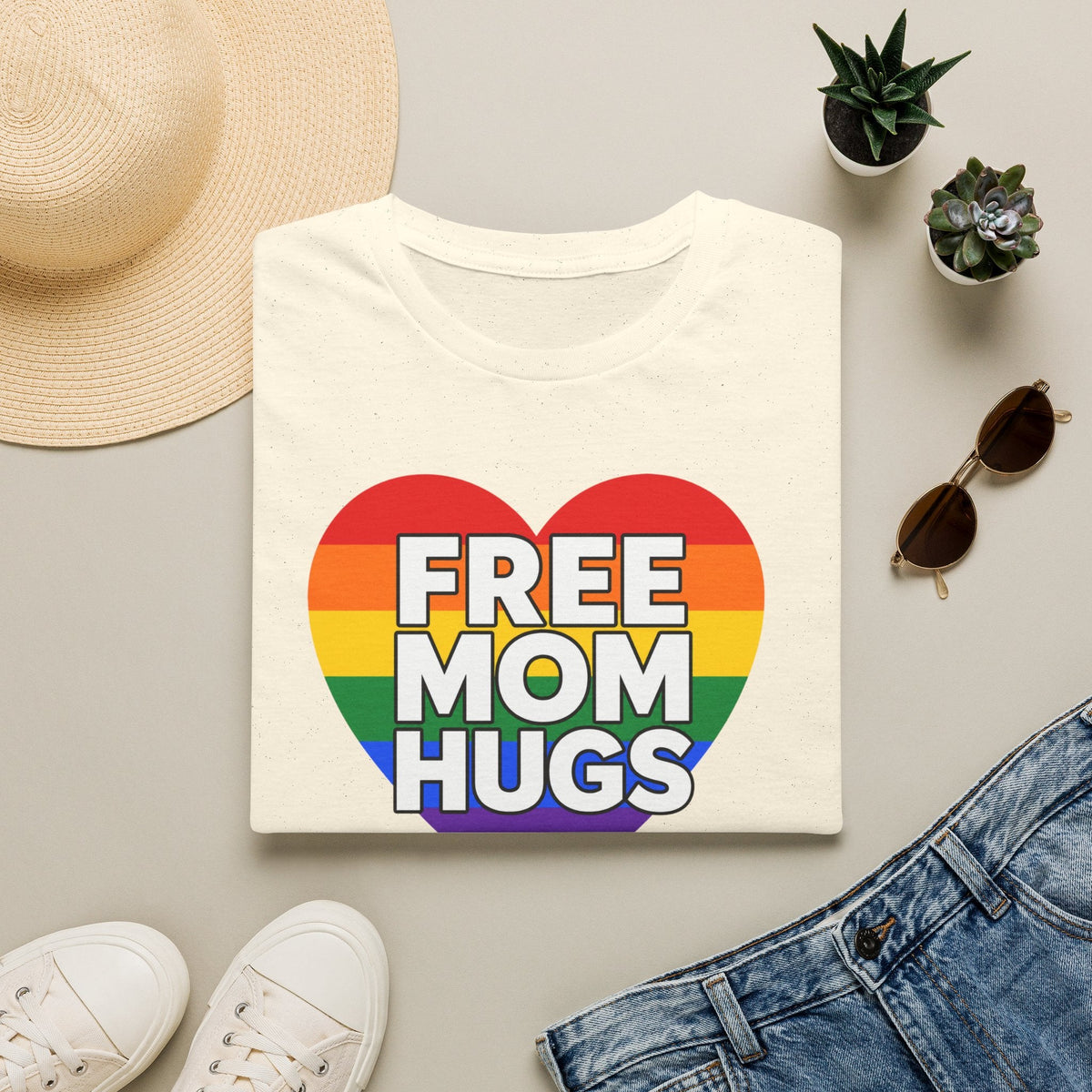 Free Mom Hugs Rainbow Heart T-Shirt in Natural – TalkTees