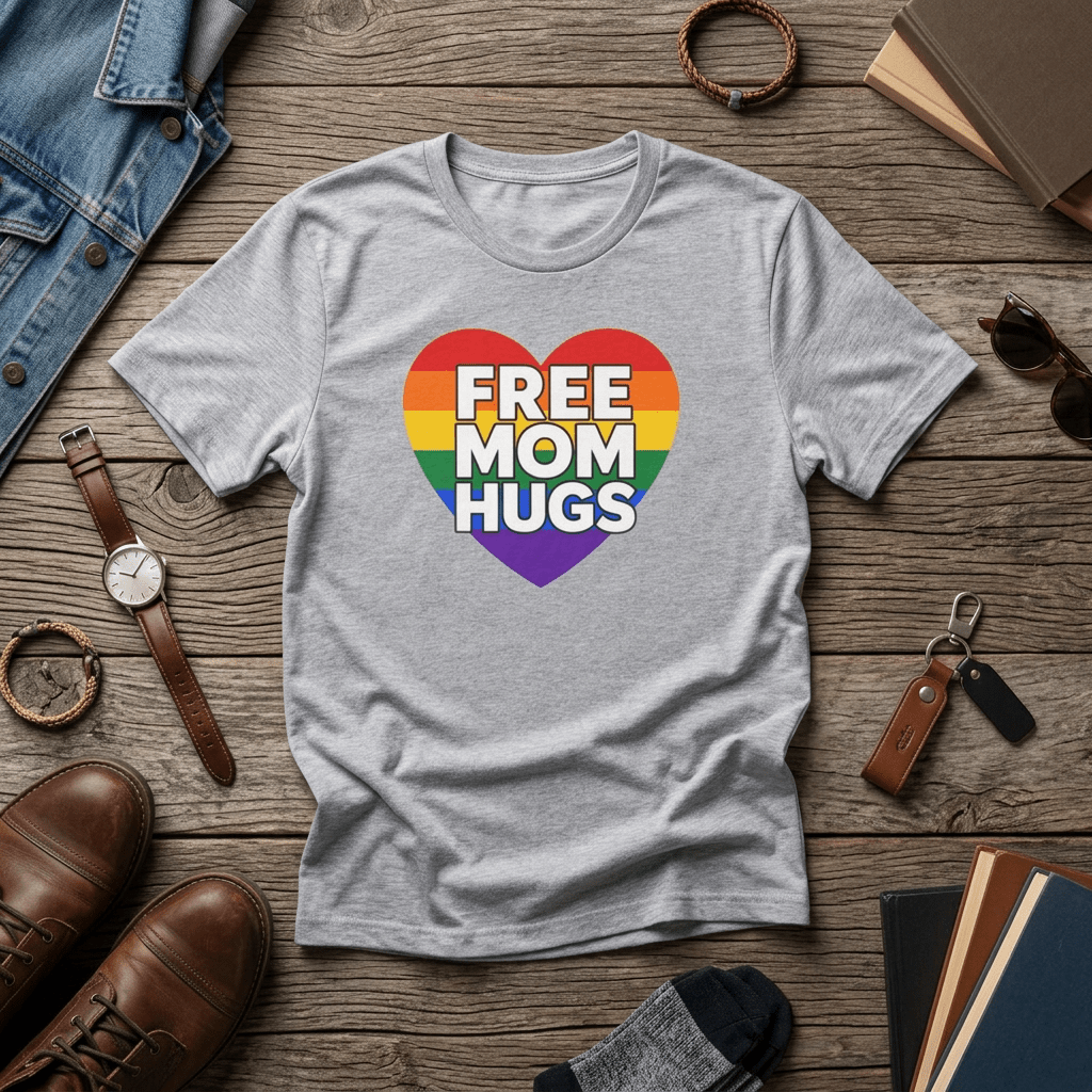 Free Mom Hugs Rainbow Heart T-Shirt in Sport Grey – TalkTees