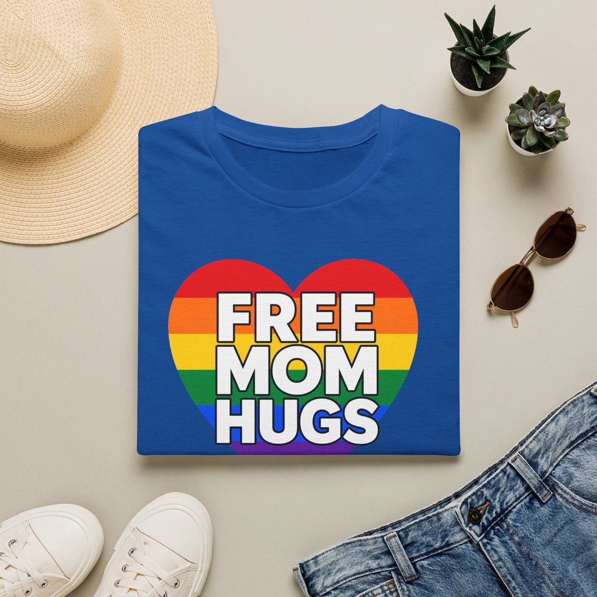 Free Mom Hugs Rainbow Heart T-Shirt in Royal – TalkTees