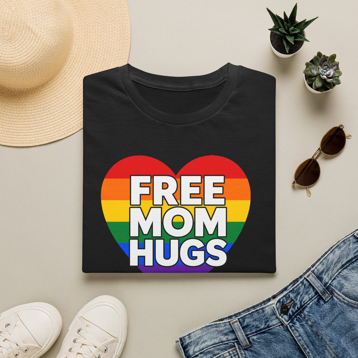 Free Mom Hugs Rainbow Heart T-Shirt in Black – TalkTees