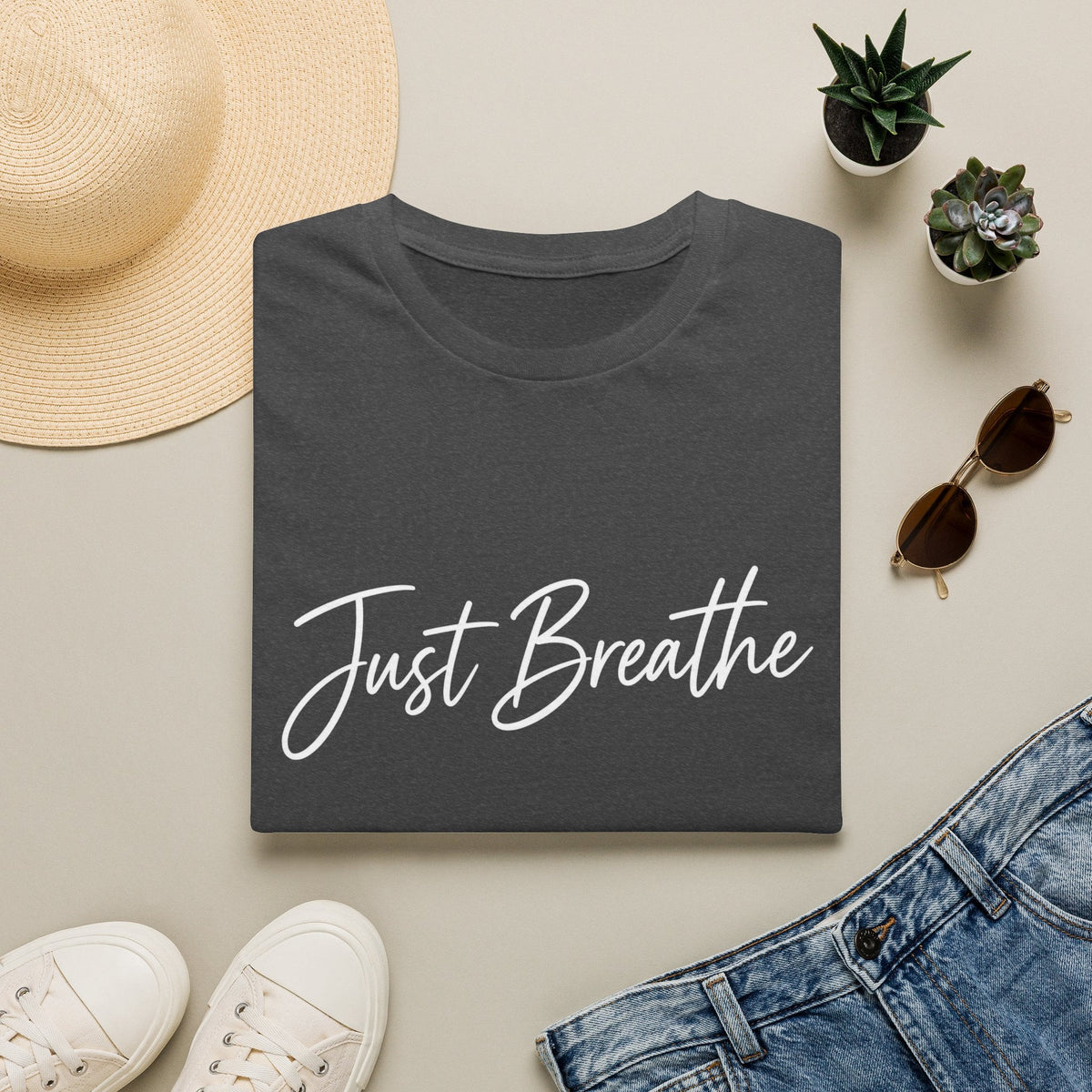 Just Breathe T-Shirt in Dark Heather – TalkTees