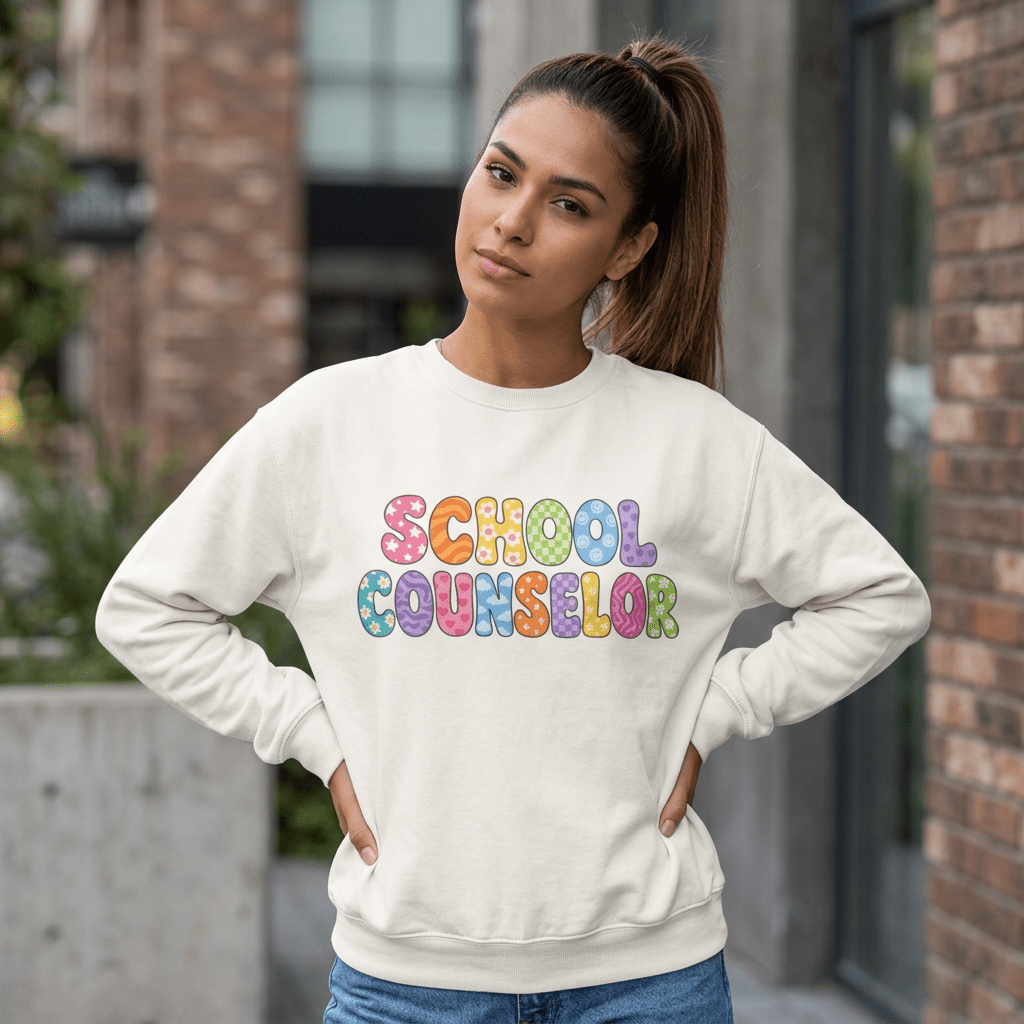 School Counselor Sweatshirt in White – TalkTees