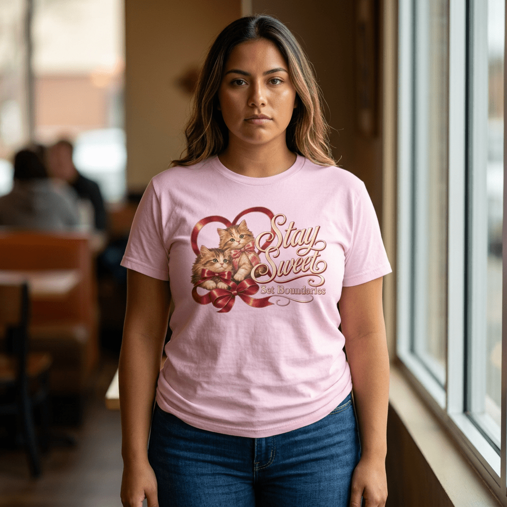 Stay Sweet, Set Boundaries Cat Tee in Light Pink – TalkTees
